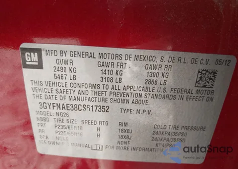 2012 Cadillac Srx Luxury Collection из США, поврежденный, VIN 3GYFNAE38CS617352